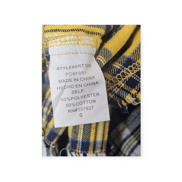 La Miel Colorblock Plaid Flannel Shirt Small Yellow Black Distressed Long Sleeve - Picture 7 of 8